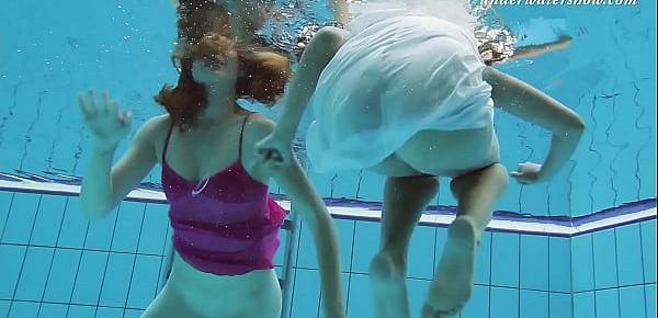  Underwater swimming pool lesbians Lera and Sima Lastova